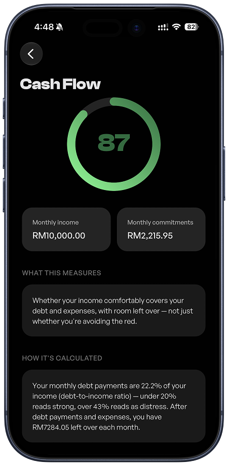 Cash Flow ring detail screen